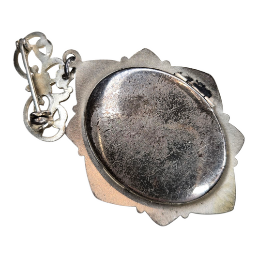 Cameo Locket Sterling Silver Vintage Brooch Pin