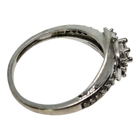 Diamond Cluster White Gold Swirl Design Ring