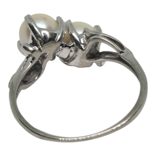 Double Pearl White Gold Toi Et Moi Ring