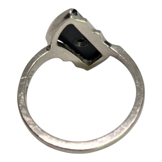 Black Onyx Ring with Diamond Accent in White Gold