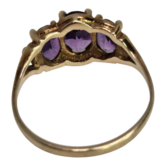 Amethyst Trio Gemstone Yellow Gold Cocktail Ring