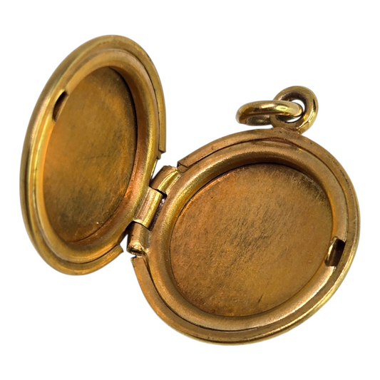 Solid Yellow Gold Picture Locket Pendant with Engraved Hearts