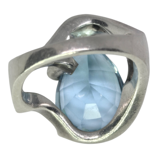 Taxco Ocean Blue Teardrop Topaz Ring in Sterling Silver