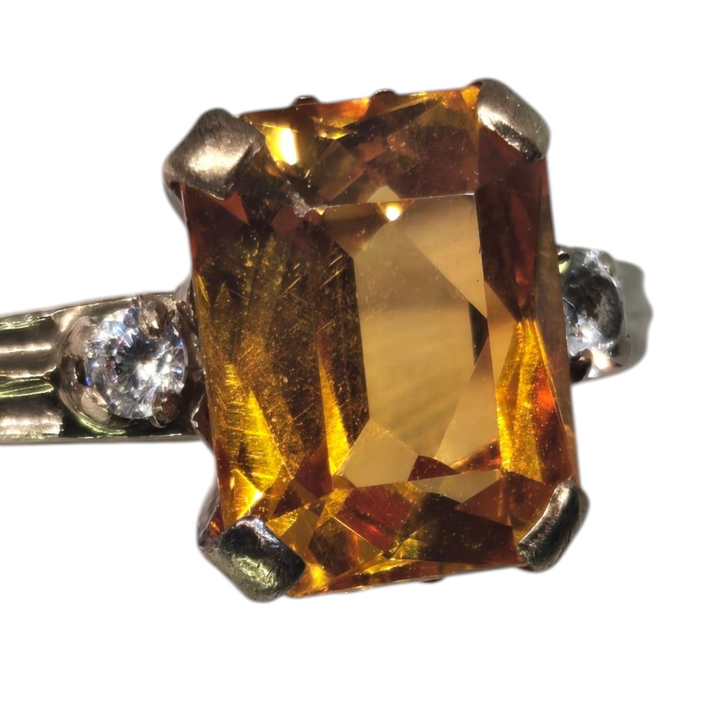 Orange Sapphire Quartz Accent Yellow Gold Ring