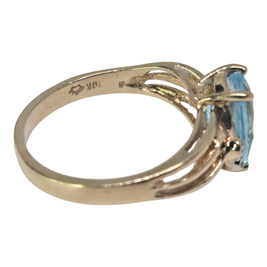 Blue Topaz Teardrop Ring with Diamond Accents Yellow Gold Ring