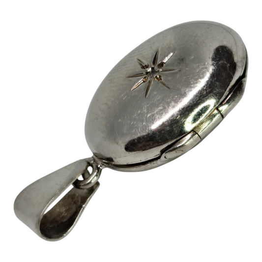 Sterling Silver 925 Vintage Locket Pendant with Small Diamond Accent