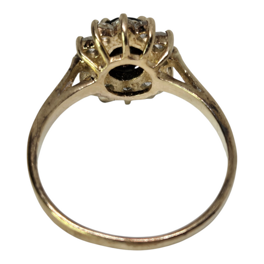 Black Sapphire Halo Ring in Yellow Gold