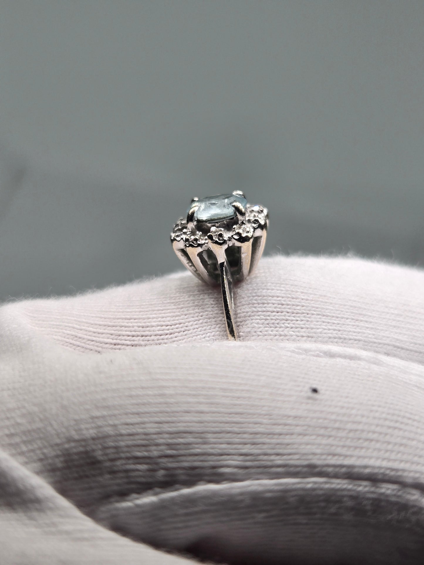 Aquamarine Oval Center Stone Halo with Diamond Accent Ring