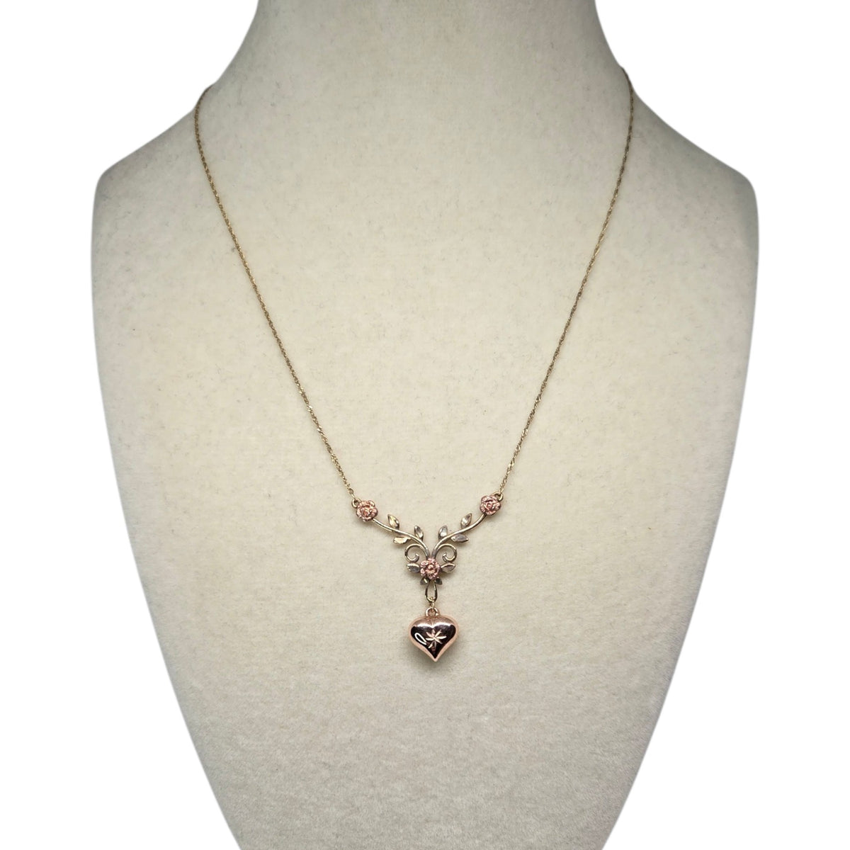 Victorian Michael Anthony Yellow Rose Gold Heart and Flower Necklace