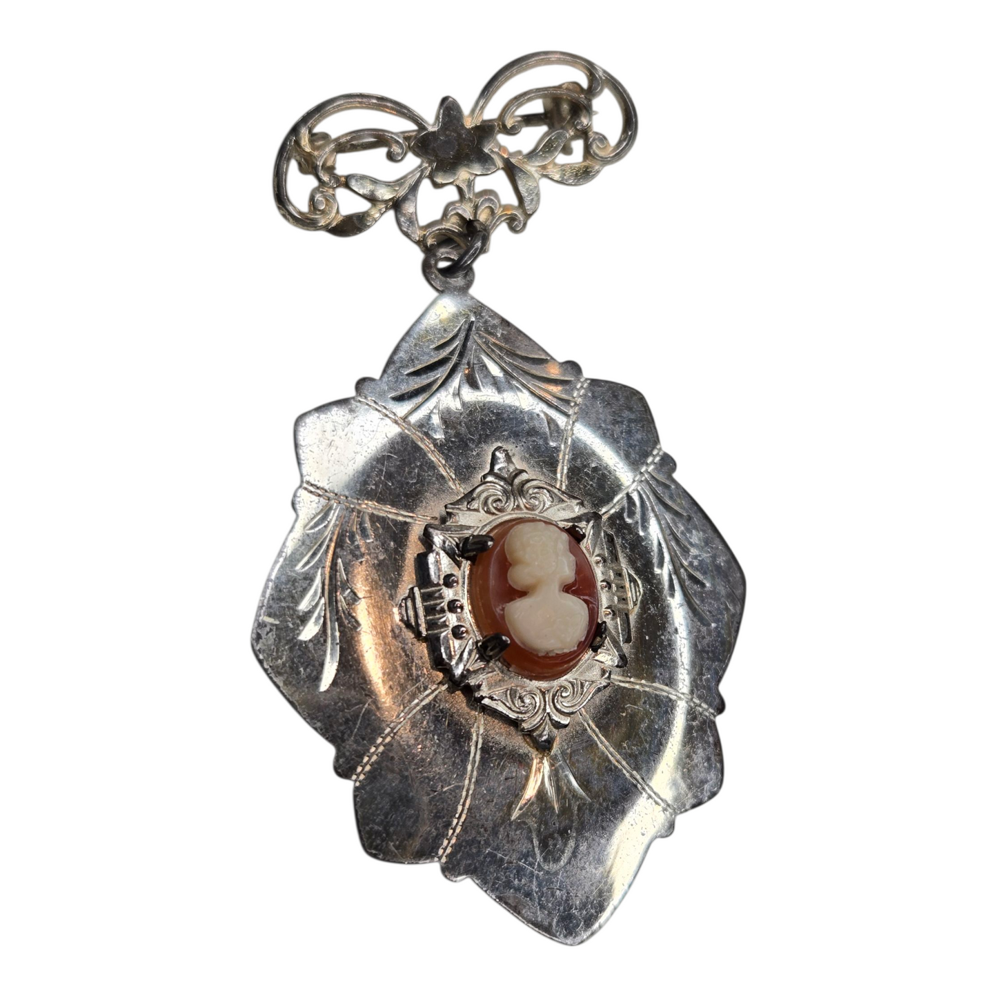 Cameo Locket Sterling Silver Vintage Brooch Pin