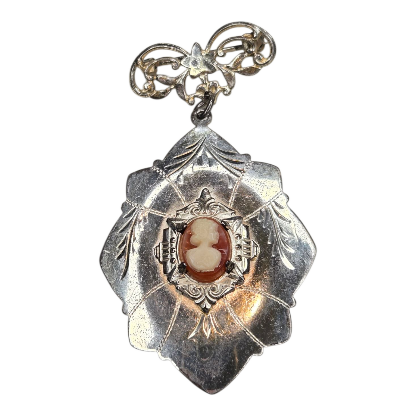 Cameo Locket Sterling Silver Vintage Brooch Pin