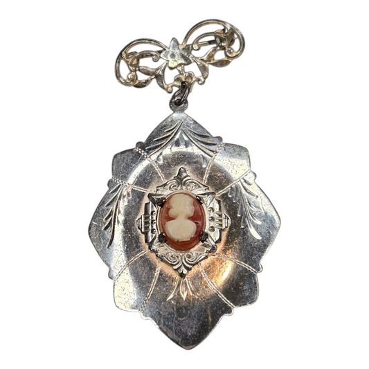 Cameo Locket Sterling Silver Vintage Brooch Pin