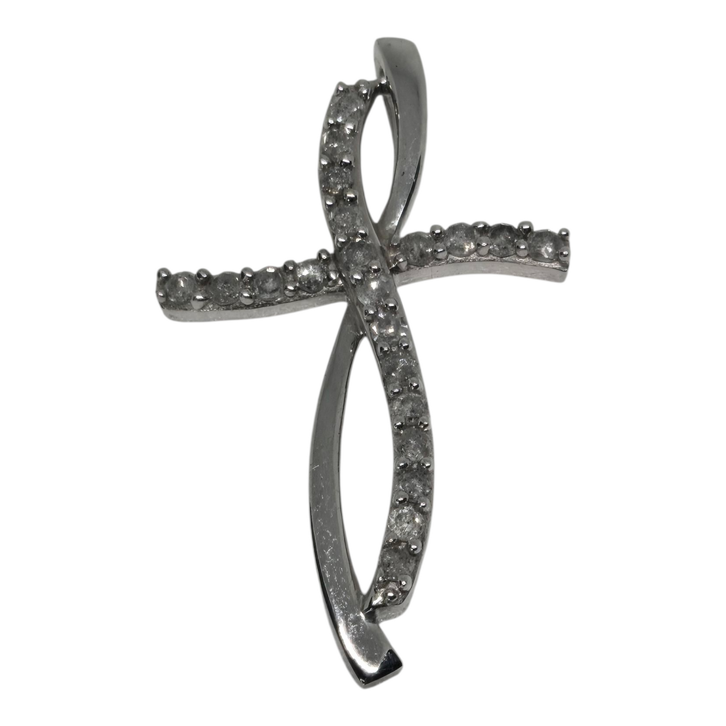 Diamond Cross Pendant White Gold Twisted Design