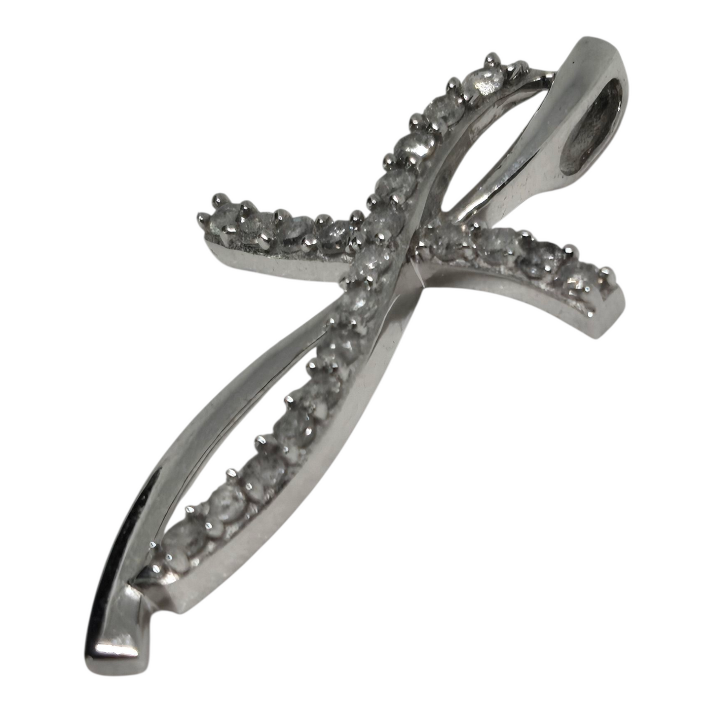 Diamond Cross Pendant White Gold Twisted Design