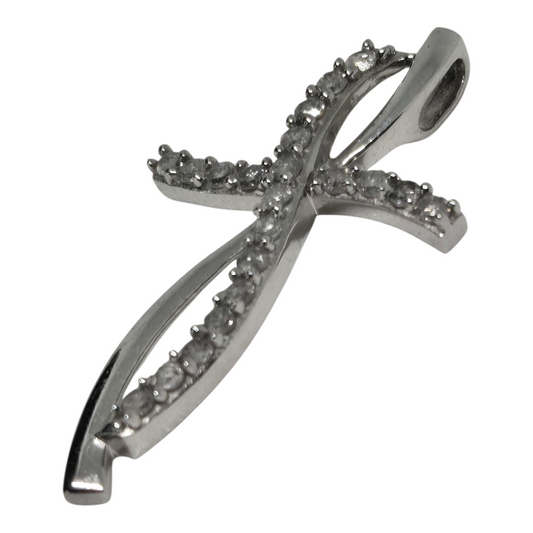 Diamond Cross Pendant White Gold Twisted Design