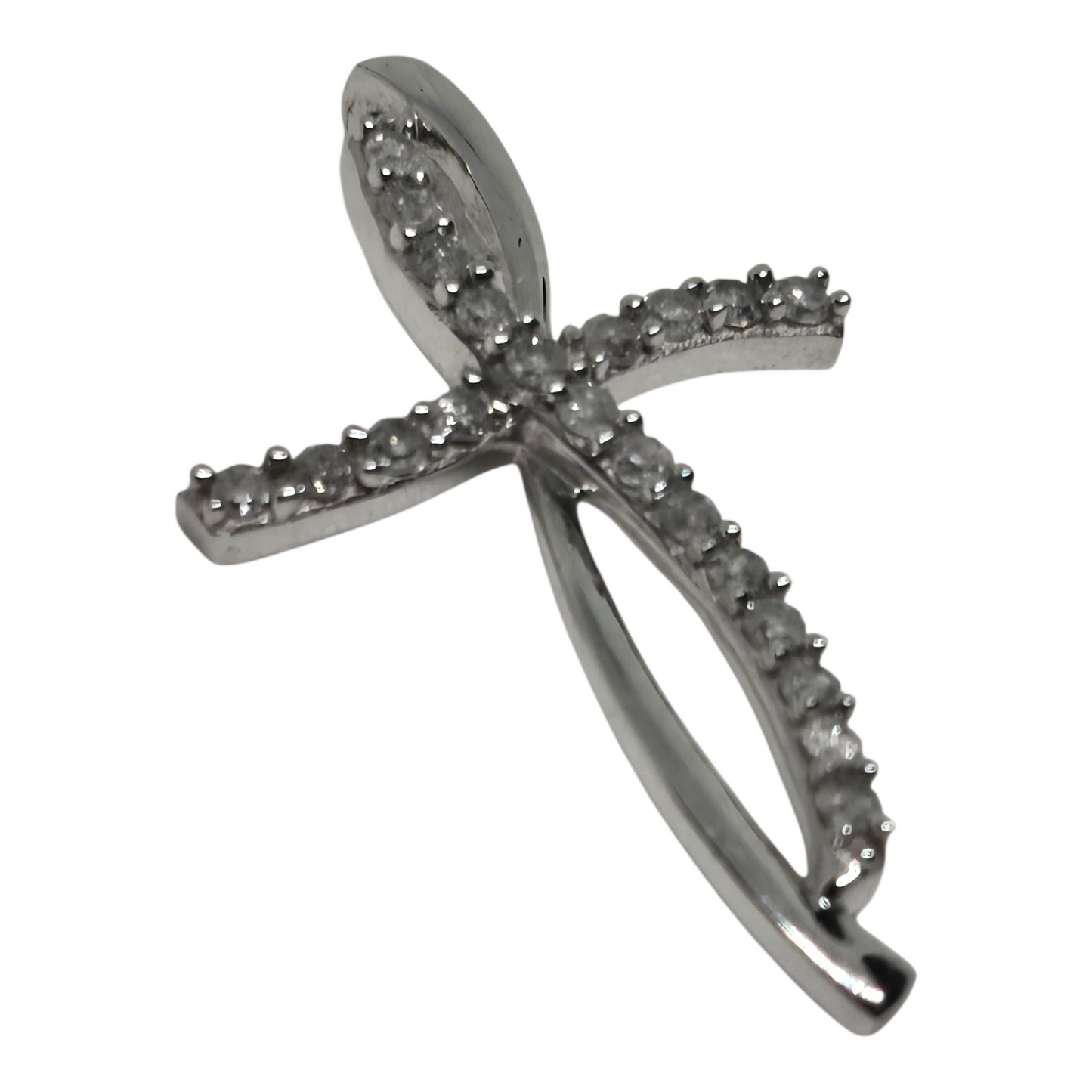Diamond Cross Pendant White Gold Twisted Design