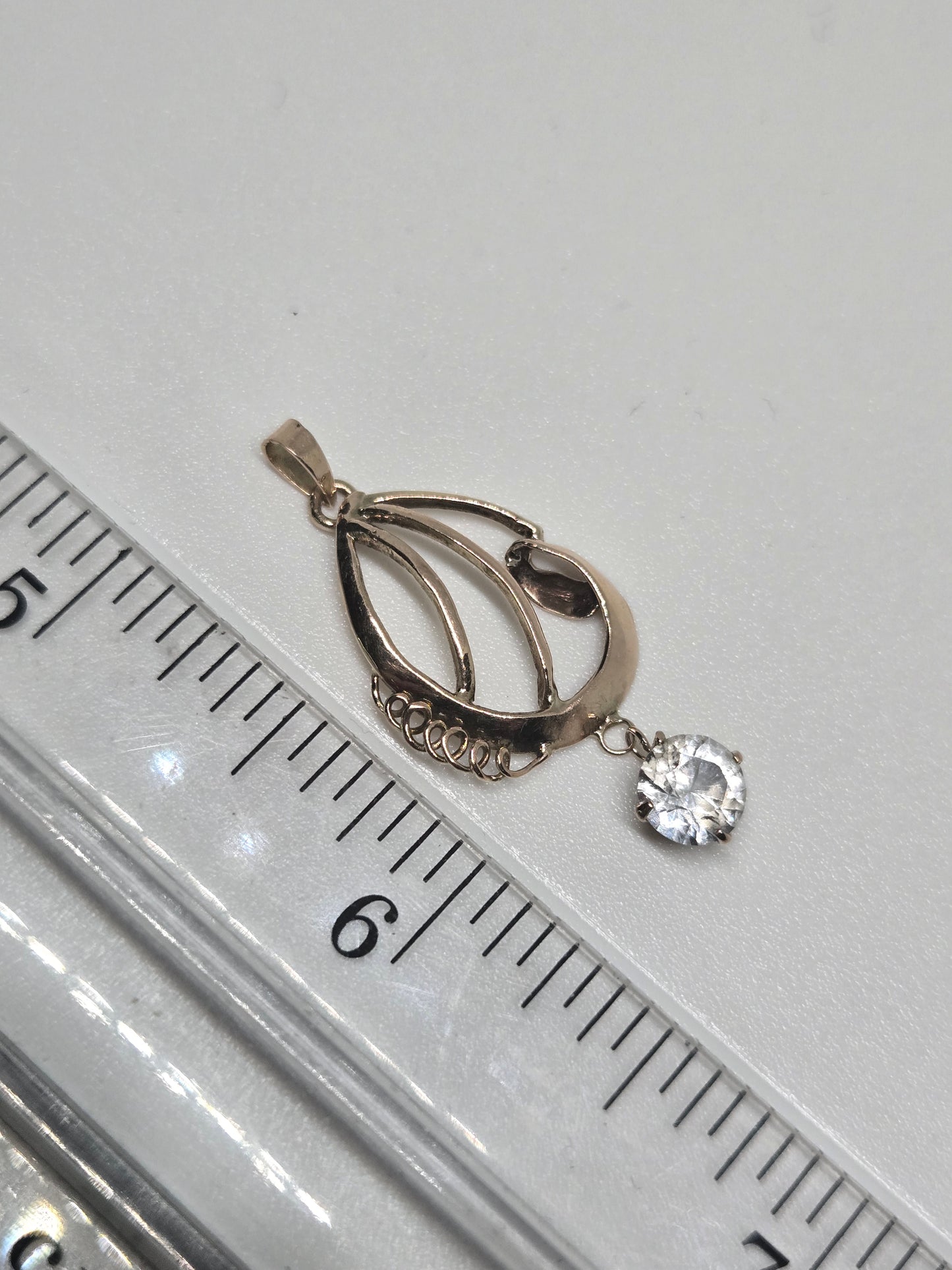 White Topaz Filigree Design Pendant in Yellow Gold Circa 1910s