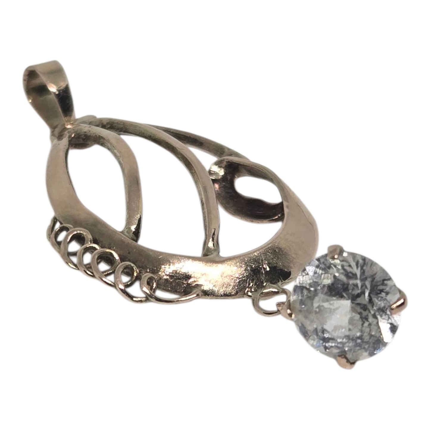 White Topaz Filigree Design Pendant in Yellow Gold Circa 1910s