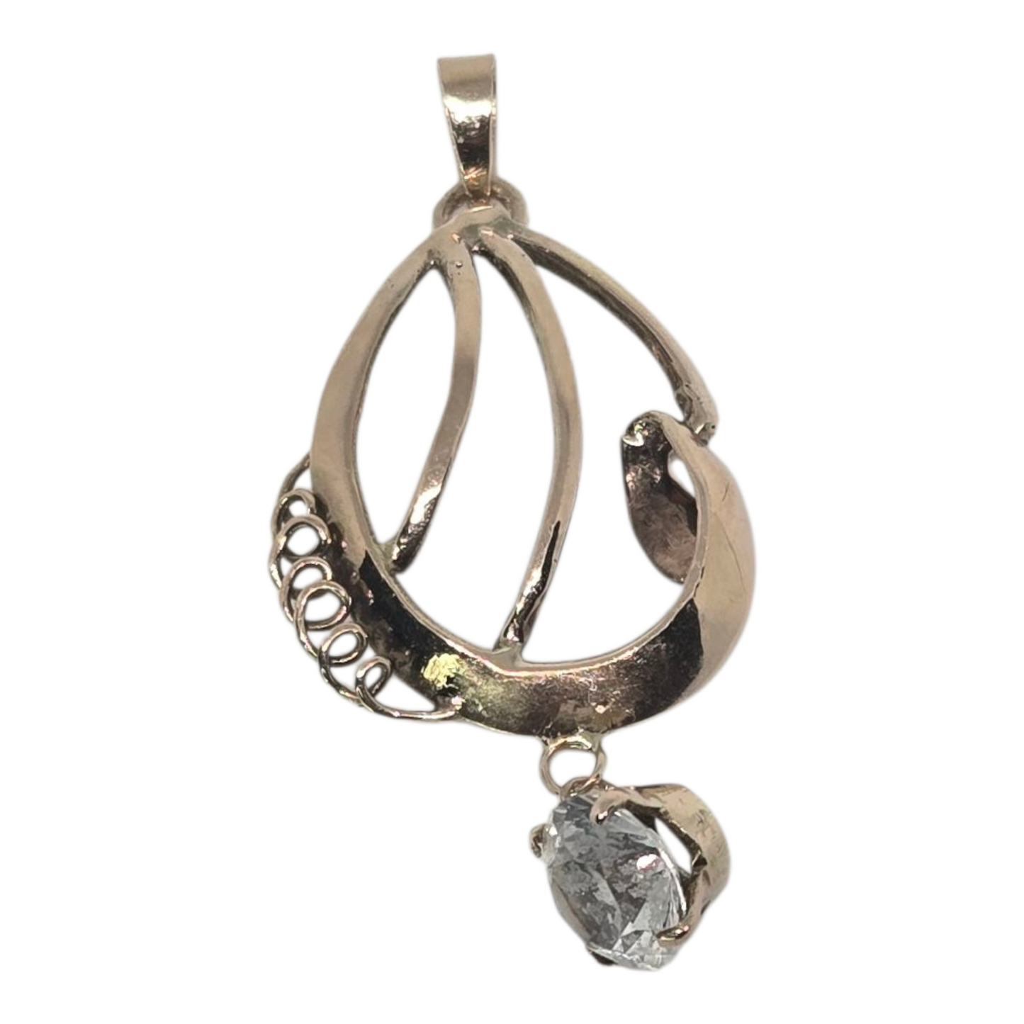 White Topaz Filigree Design Pendant in Yellow Gold Circa 1910s