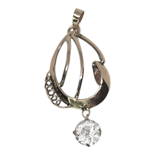 White Topaz Filigree Design Pendant in Yellow Gold Circa 1910s
