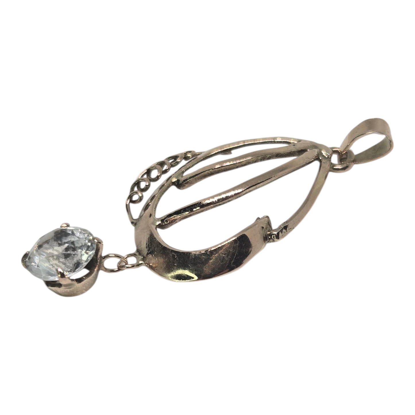 White Topaz Filigree Design Pendant in Yellow Gold Circa 1910s