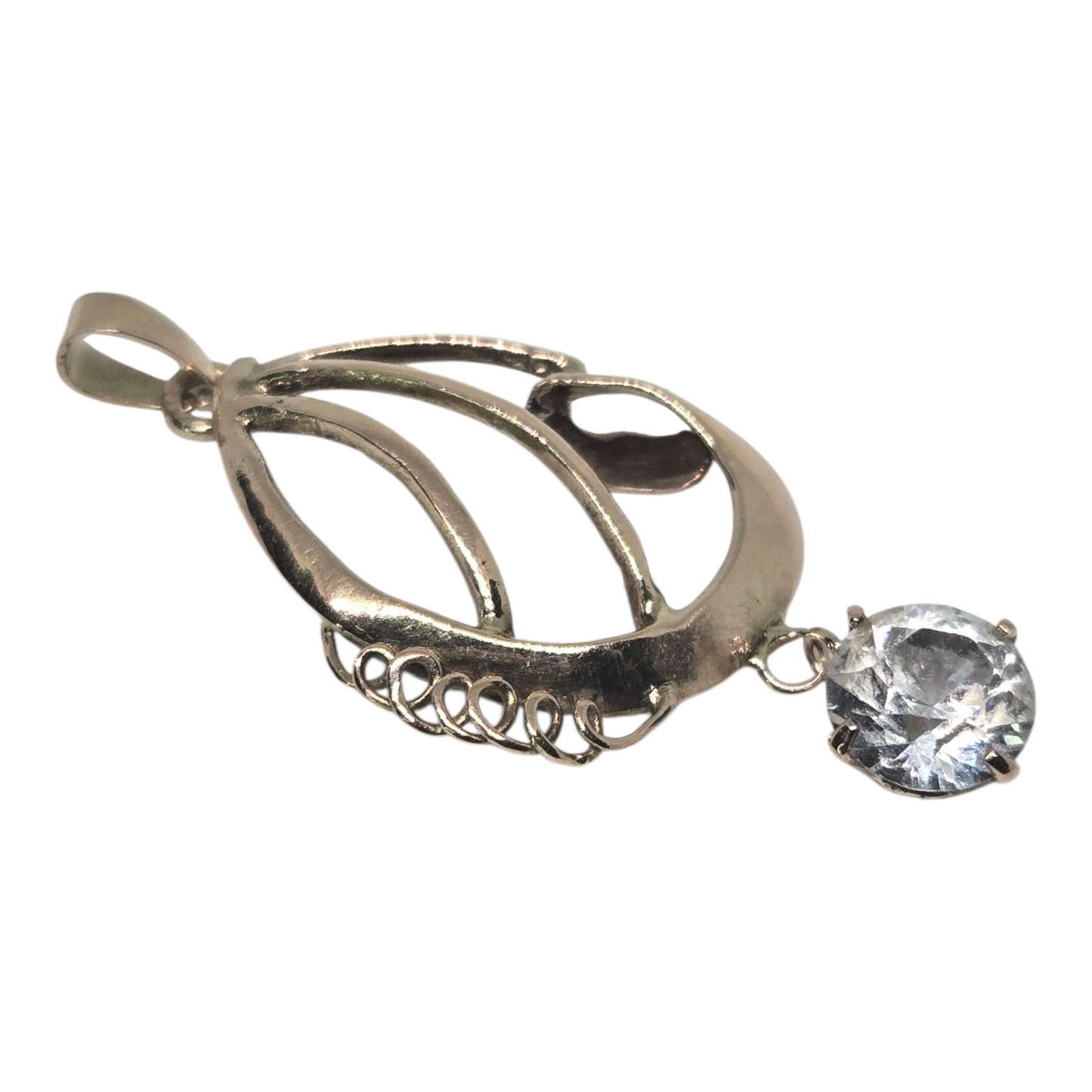 White Topaz Filigree Design Pendant in Yellow Gold Circa 1910s