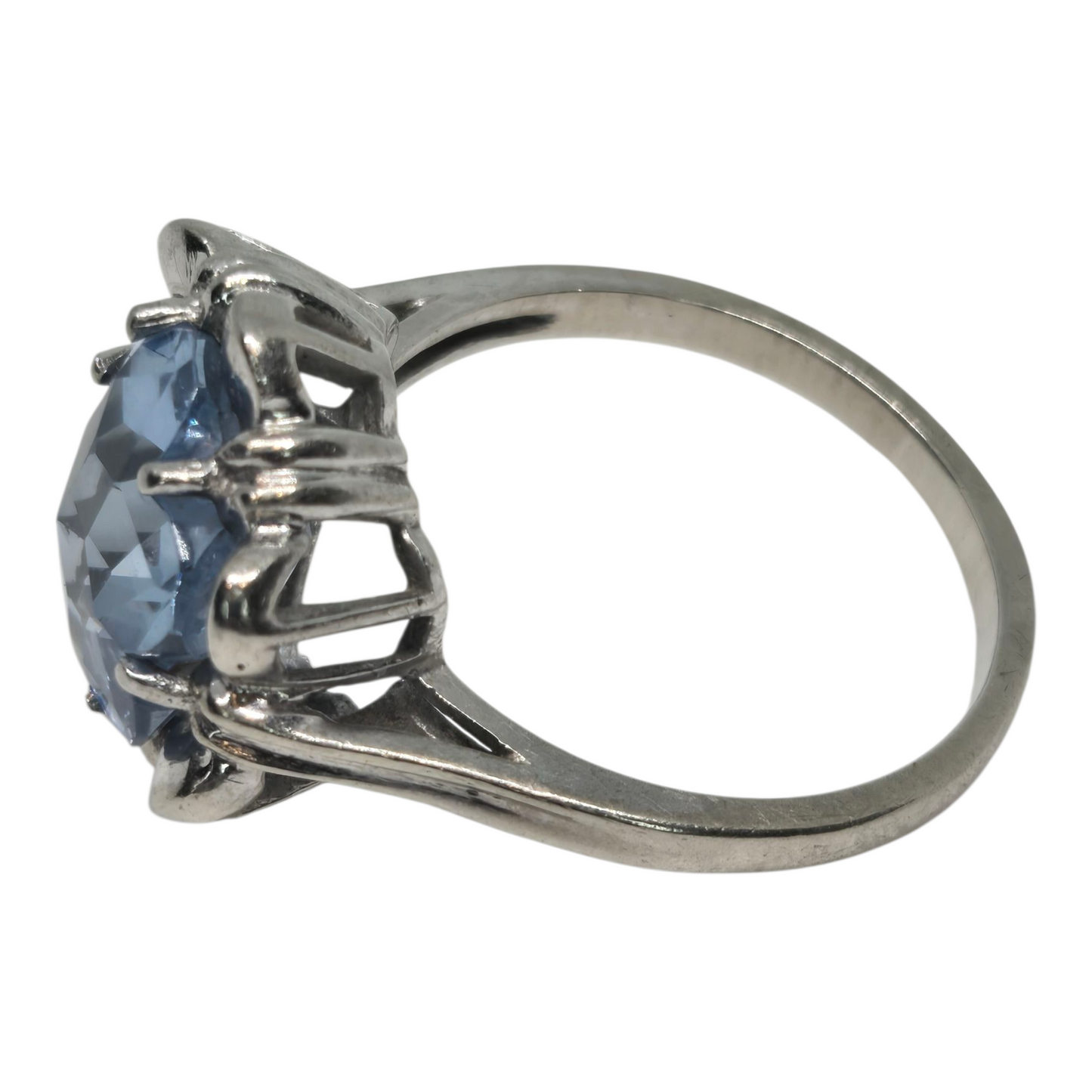 Blue Topaz White Gold Basket Waves Ring