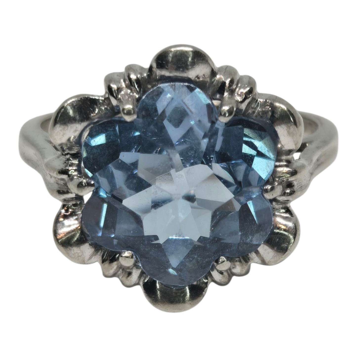 Blue Topaz White Gold Basket Waves Ring