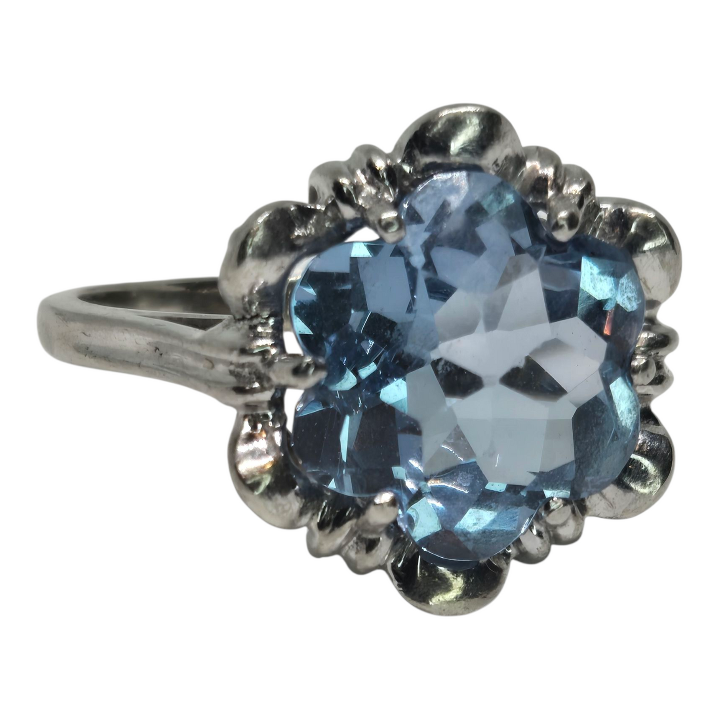 Blue Topaz White Gold Basket Waves Ring
