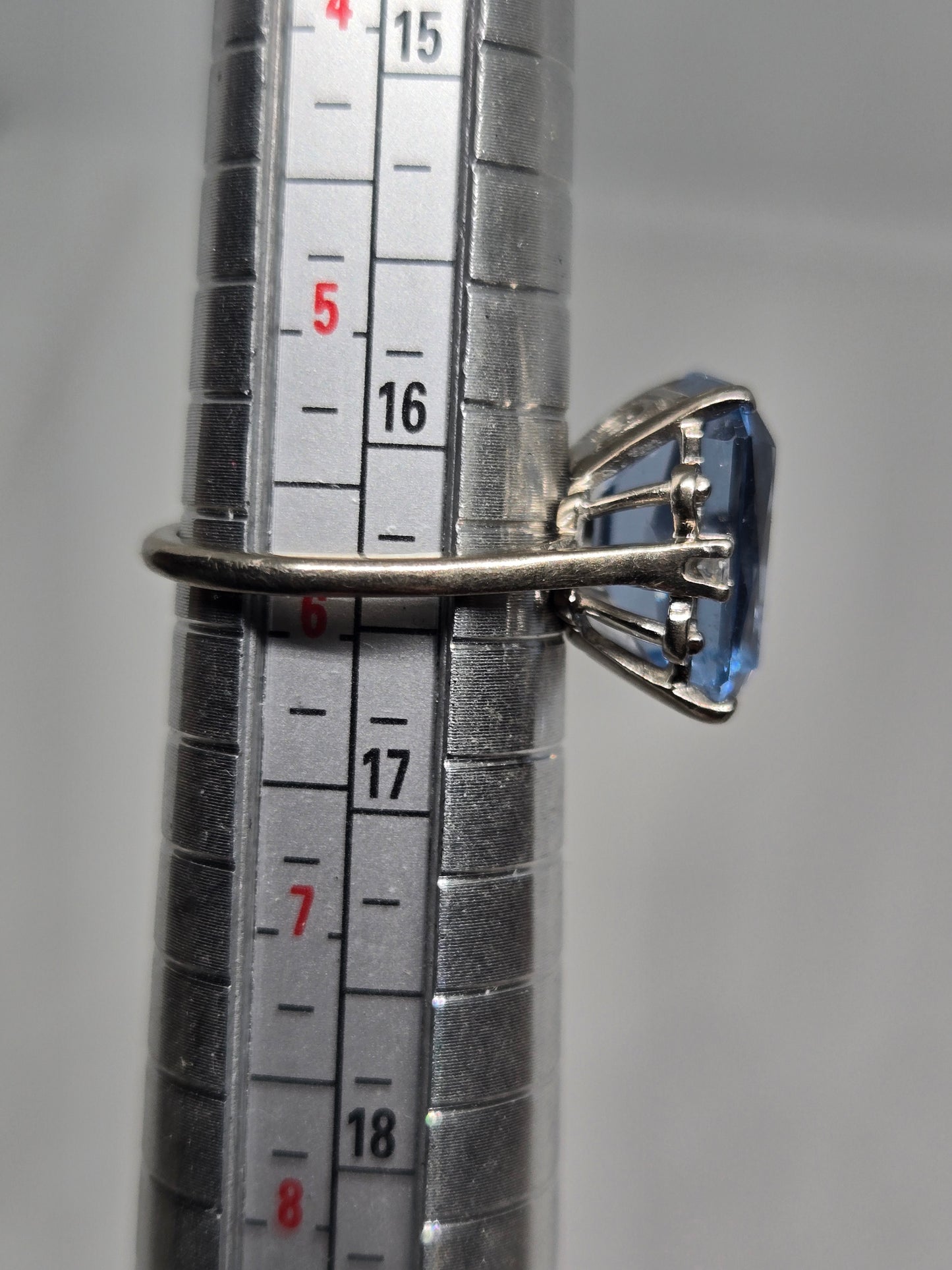 Blue Topaz Emerald Cut Cocktail Ring w/ Crystal Accents in White Gold