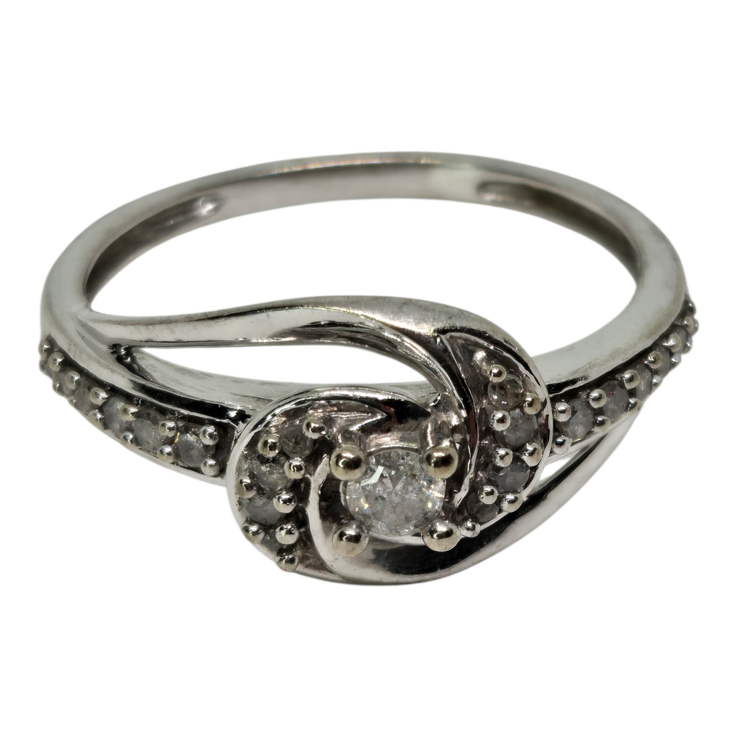 Diamond Cluster White Gold Swirl Design Ring