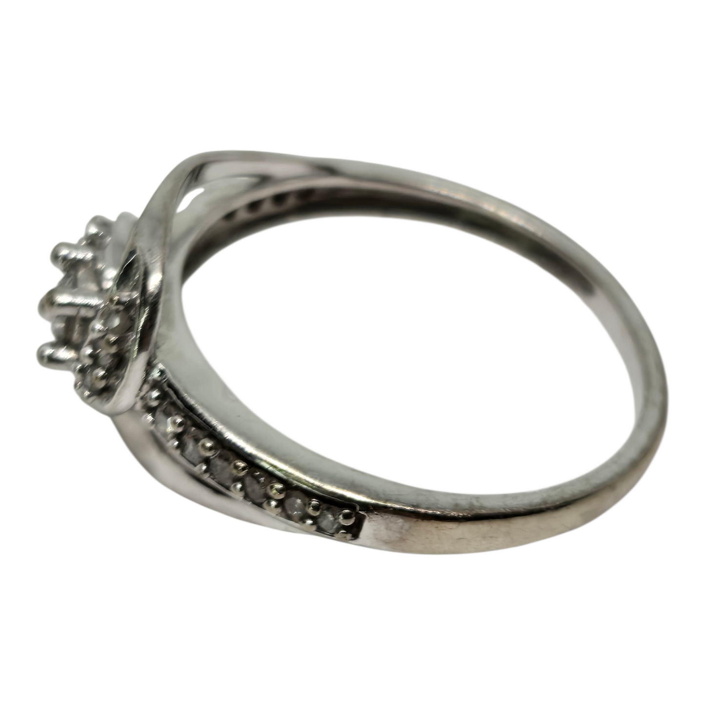 Diamond Cluster White Gold Swirl Design Ring