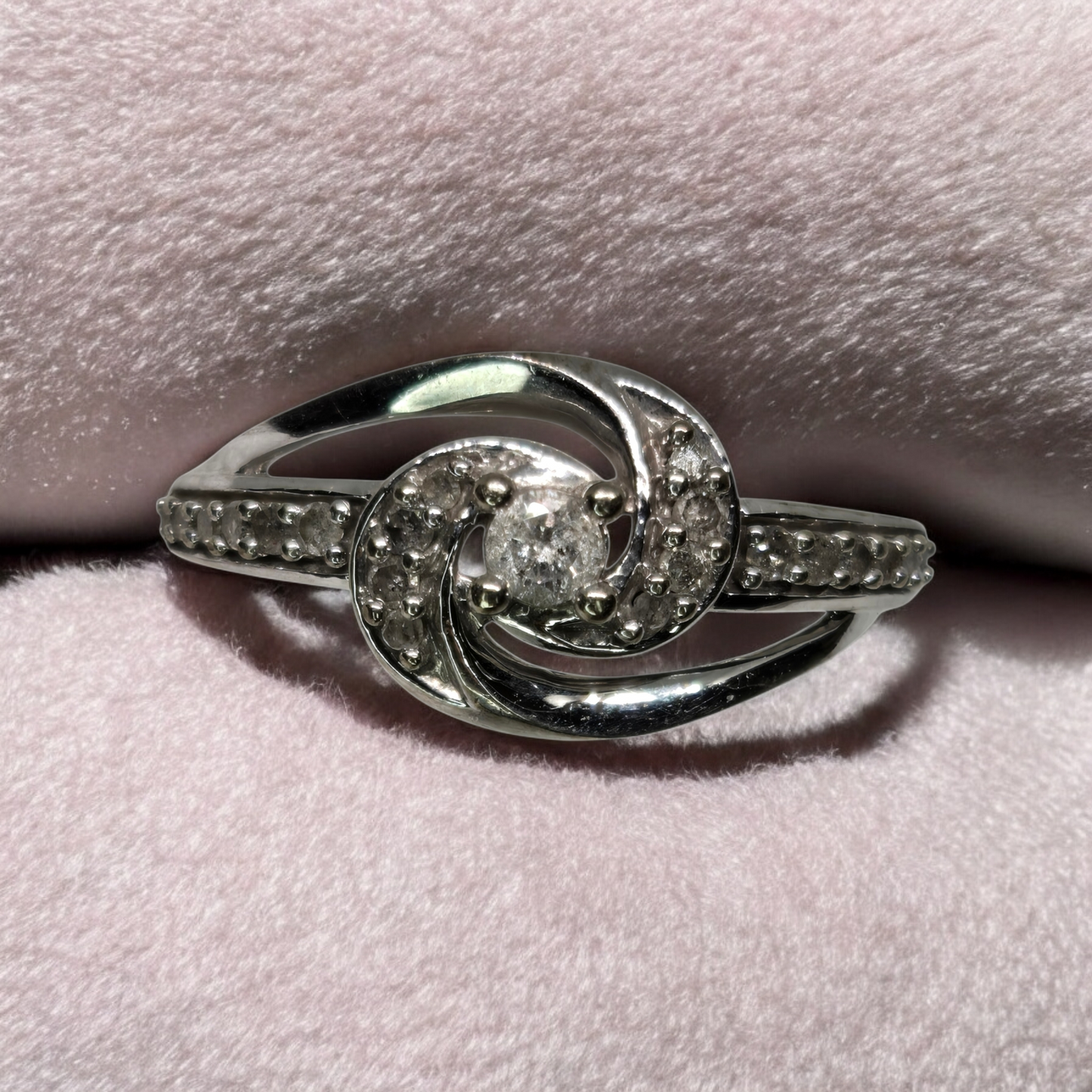 Diamond Cluster White Gold Swirl Design Ring