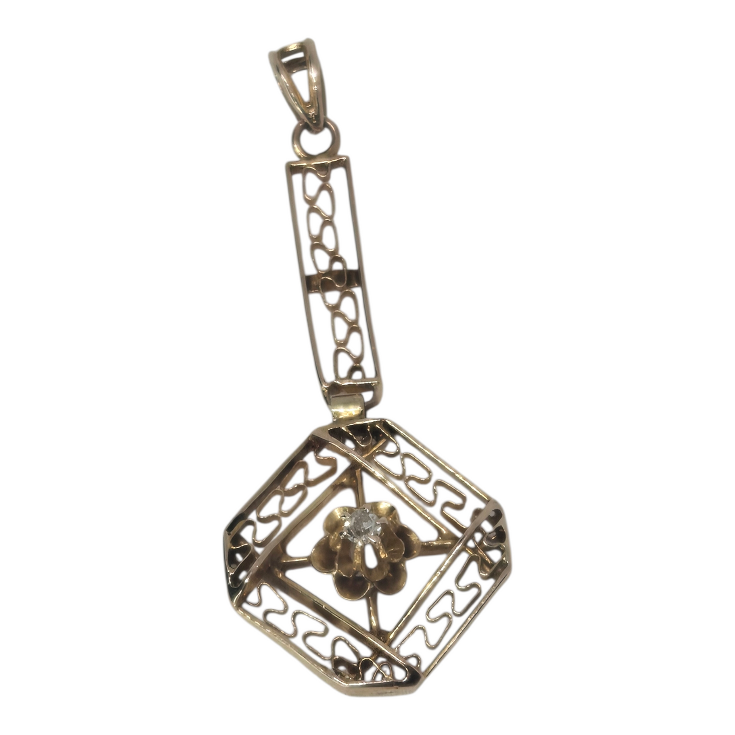 Antique Edwardian Lavalier in Yellow Gold Diamond Pendant Circa 1910s