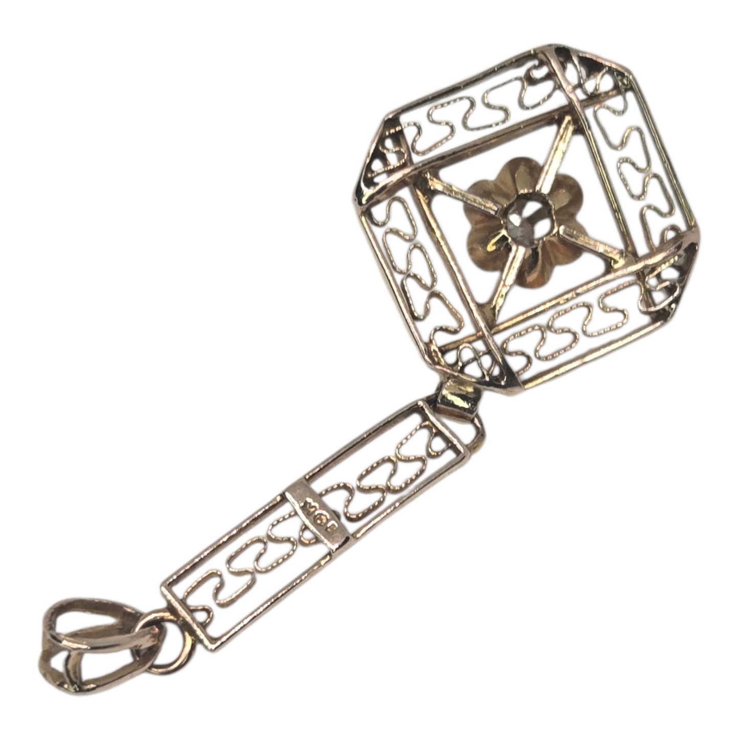 Antique Edwardian Lavalier in Yellow Gold Diamond Pendant Circa 1910s