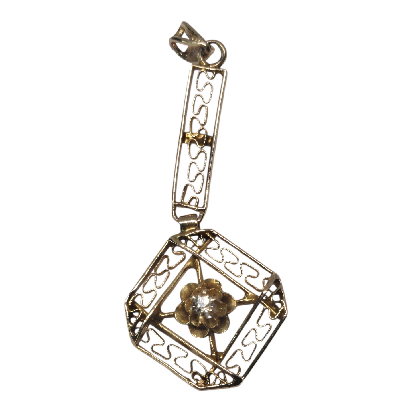 Antique Edwardian Lavalier in Yellow Gold Diamond Pendant Circa 1910s