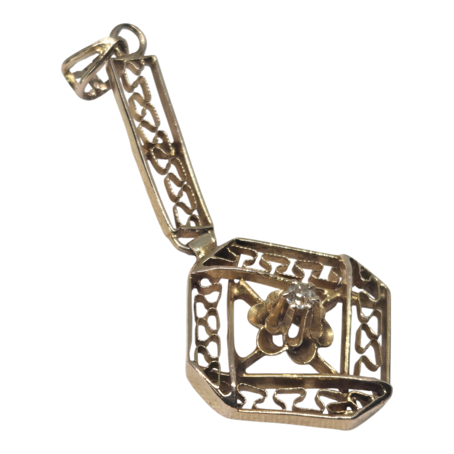 Antique Edwardian Lavalier in Yellow Gold Diamond Pendant Circa 1910s