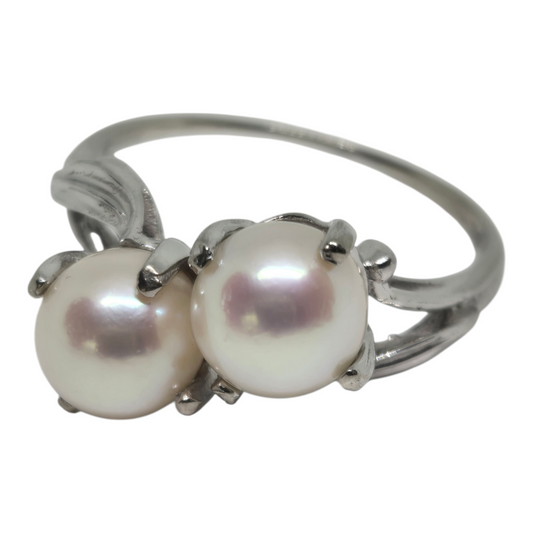 Double Pearl White Gold Toi Et Moi Ring