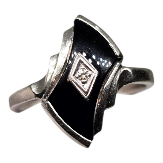 Black Onyx Ring with Diamond Accent in White Gold
