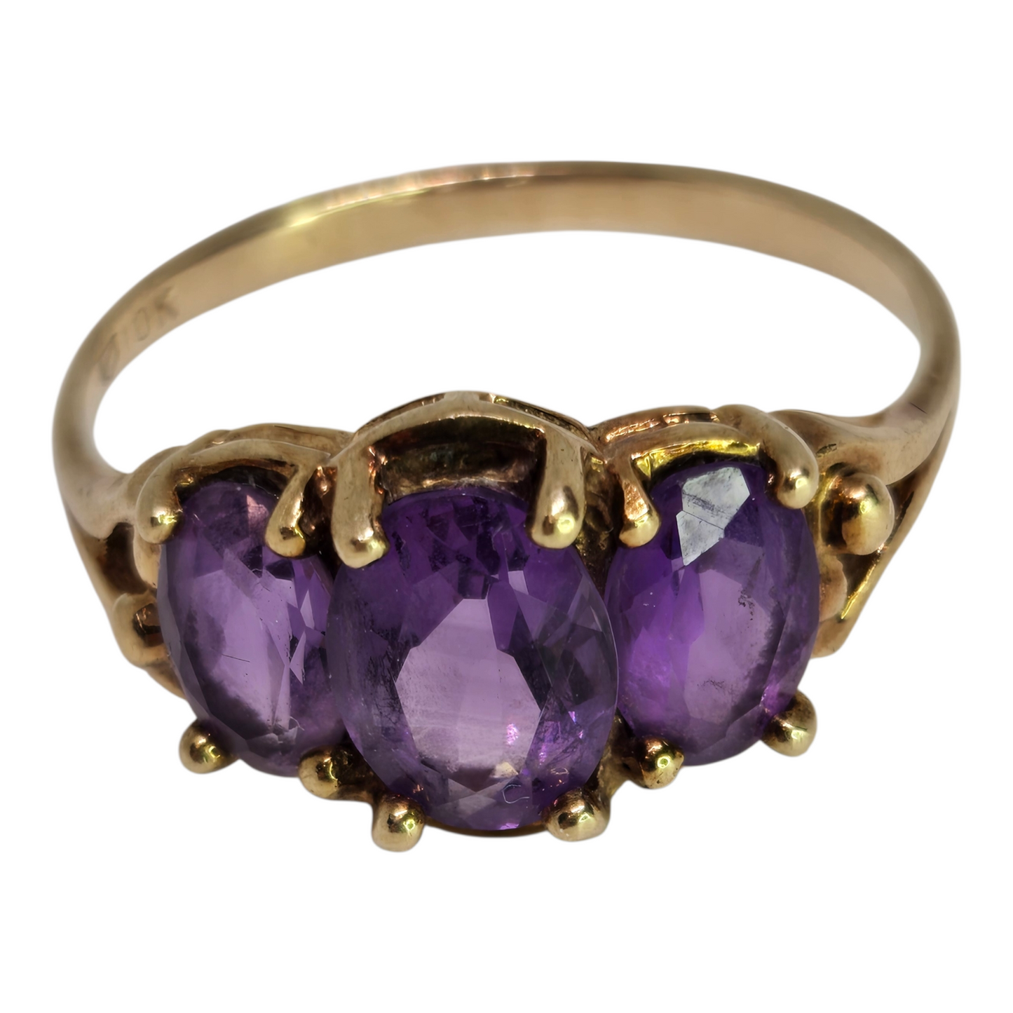 Amethyst Trio Gemstone Yellow Gold Cocktail Ring