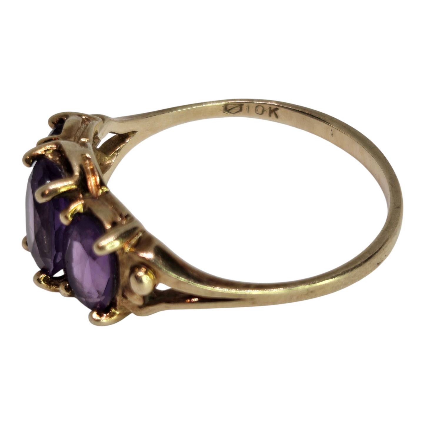 Amethyst Trio Gemstone Yellow Gold Cocktail Ring