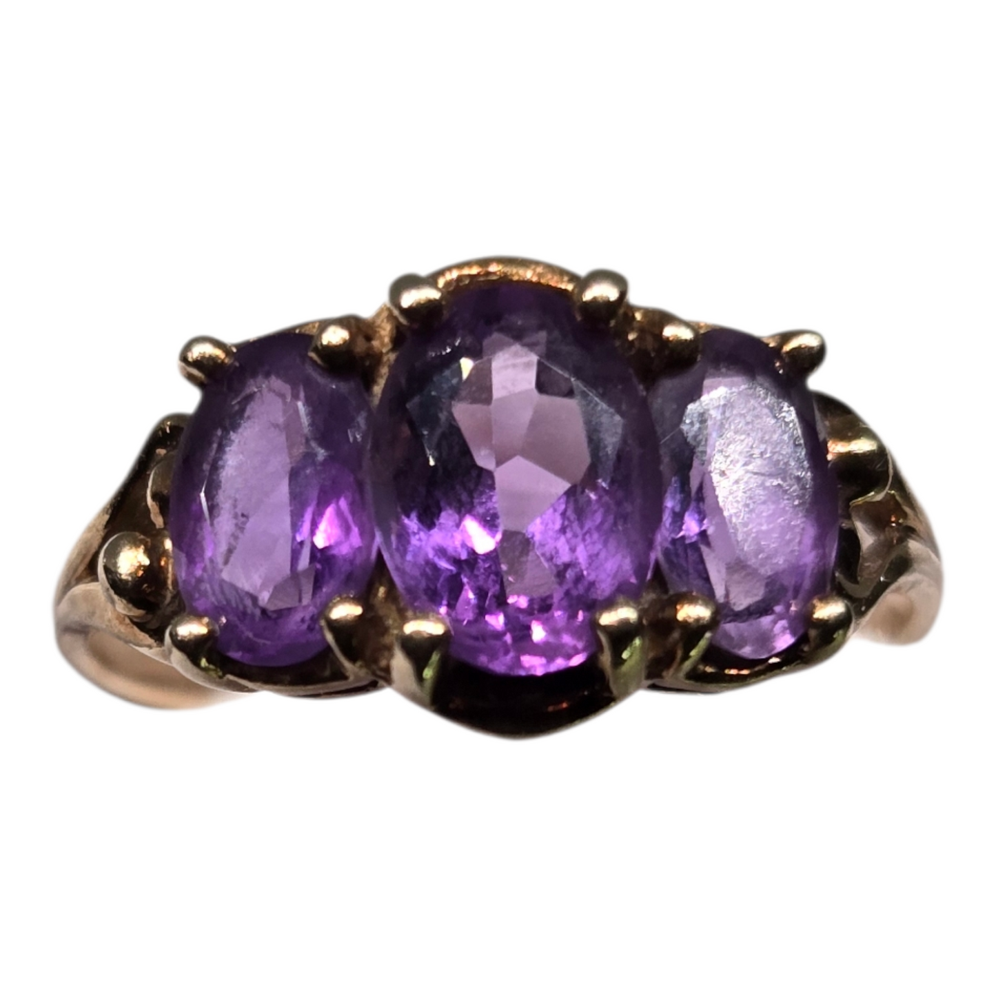 Amethyst Trio Gemstone Yellow Gold Cocktail Ring