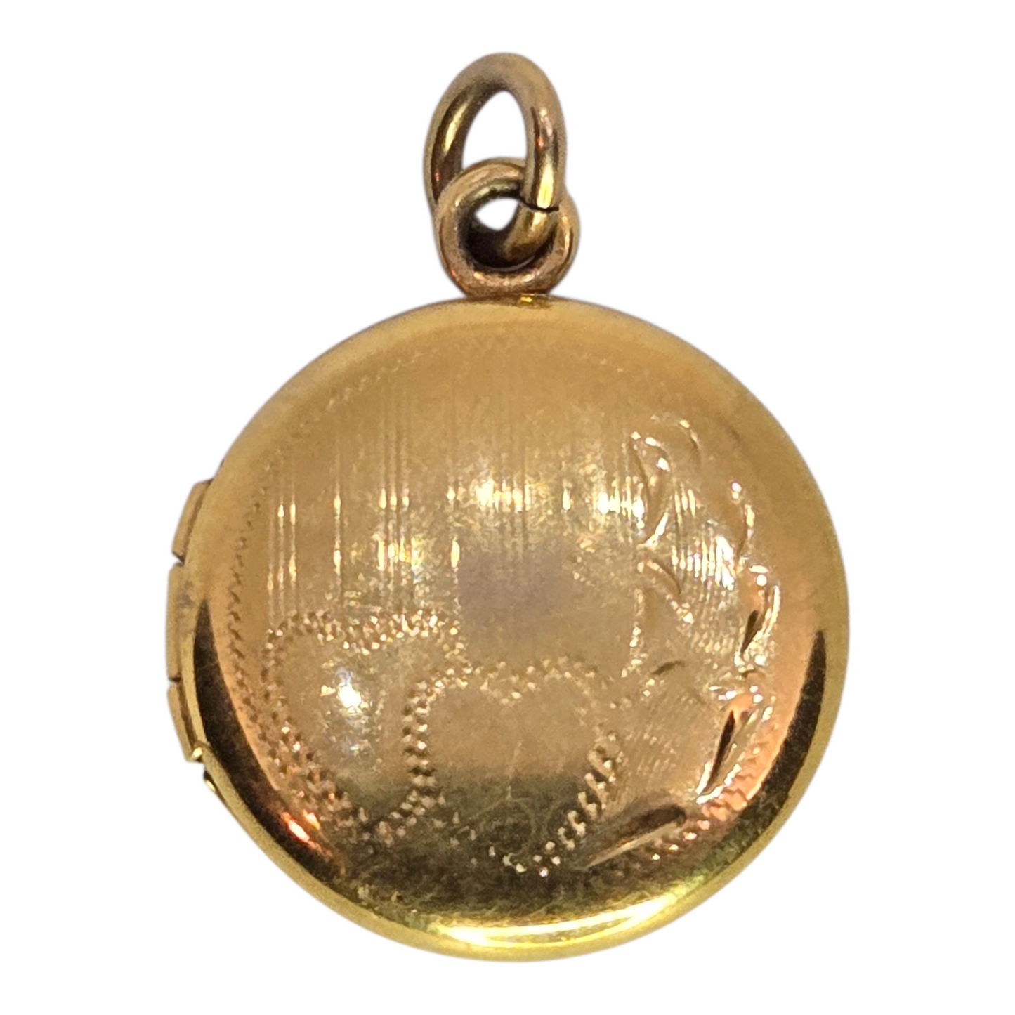 Solid Yellow Gold Picture Locket Pendant with Engraved Hearts
