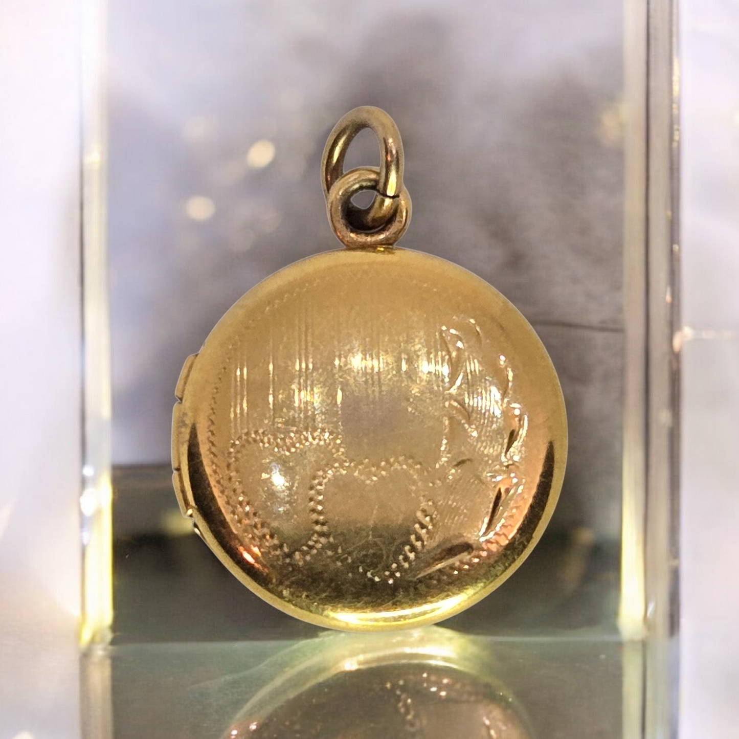 Solid Yellow Gold Picture Locket Pendant with Engraved Hearts