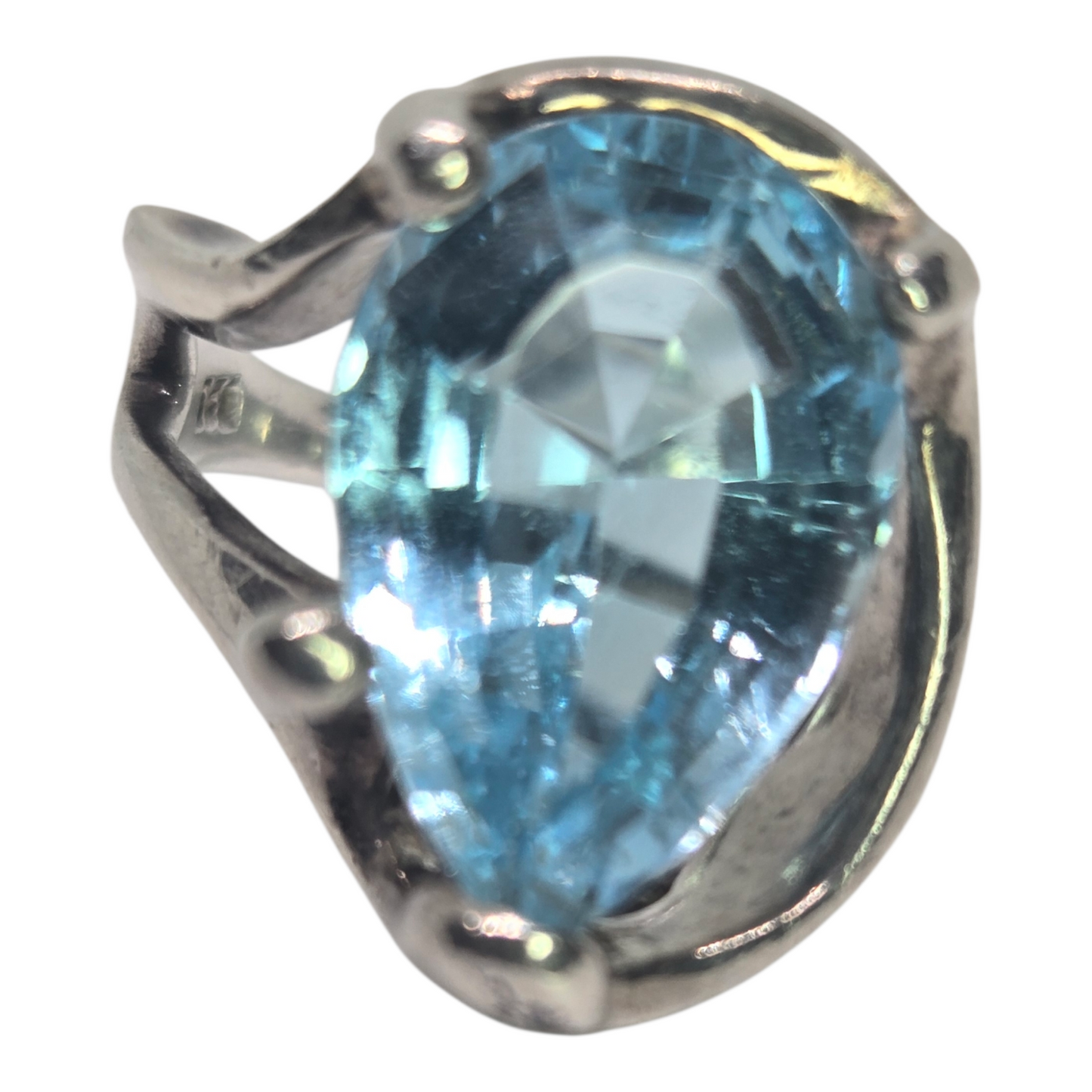 Taxco Ocean Blue Teardrop Topaz Ring in Sterling Silver