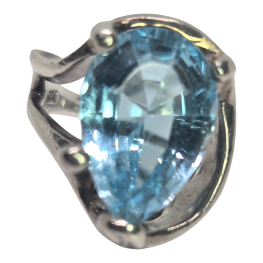Taxco Ocean Blue Teardrop Topaz Ring in Sterling Silver