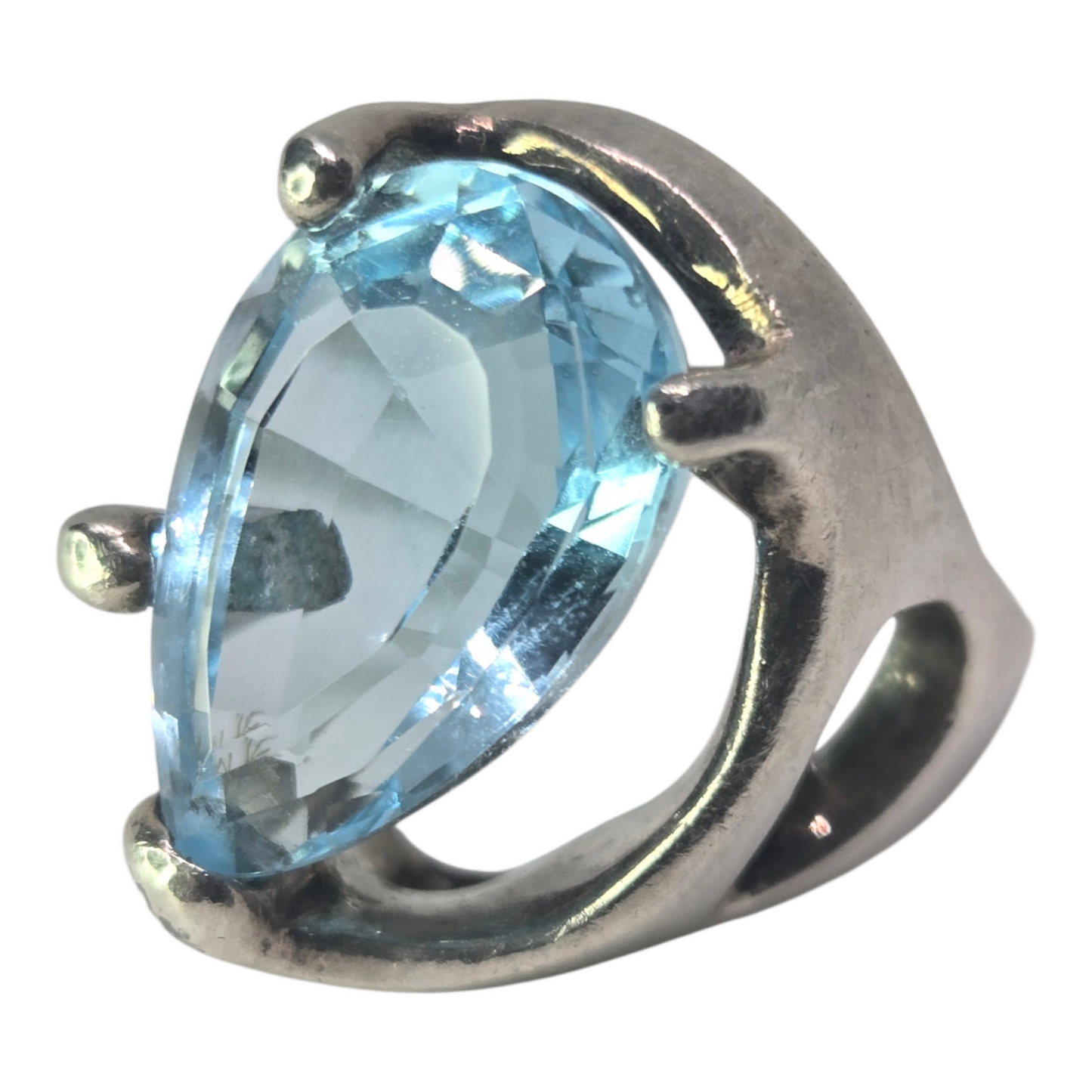 Taxco Ocean Blue Teardrop Topaz Ring in Sterling Silver