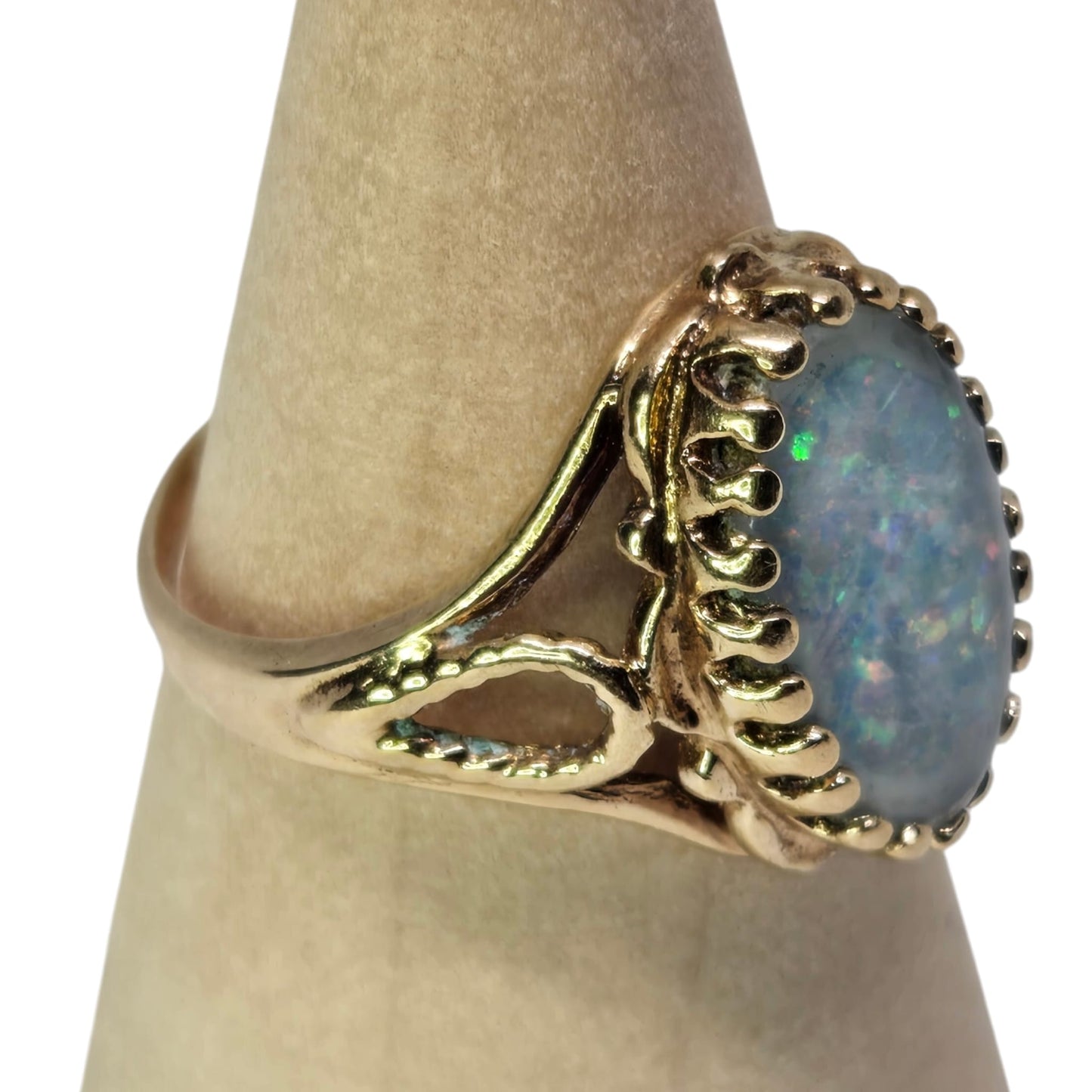 Opal Triplet Solitaire Cocktail Ring in Yellow Gold