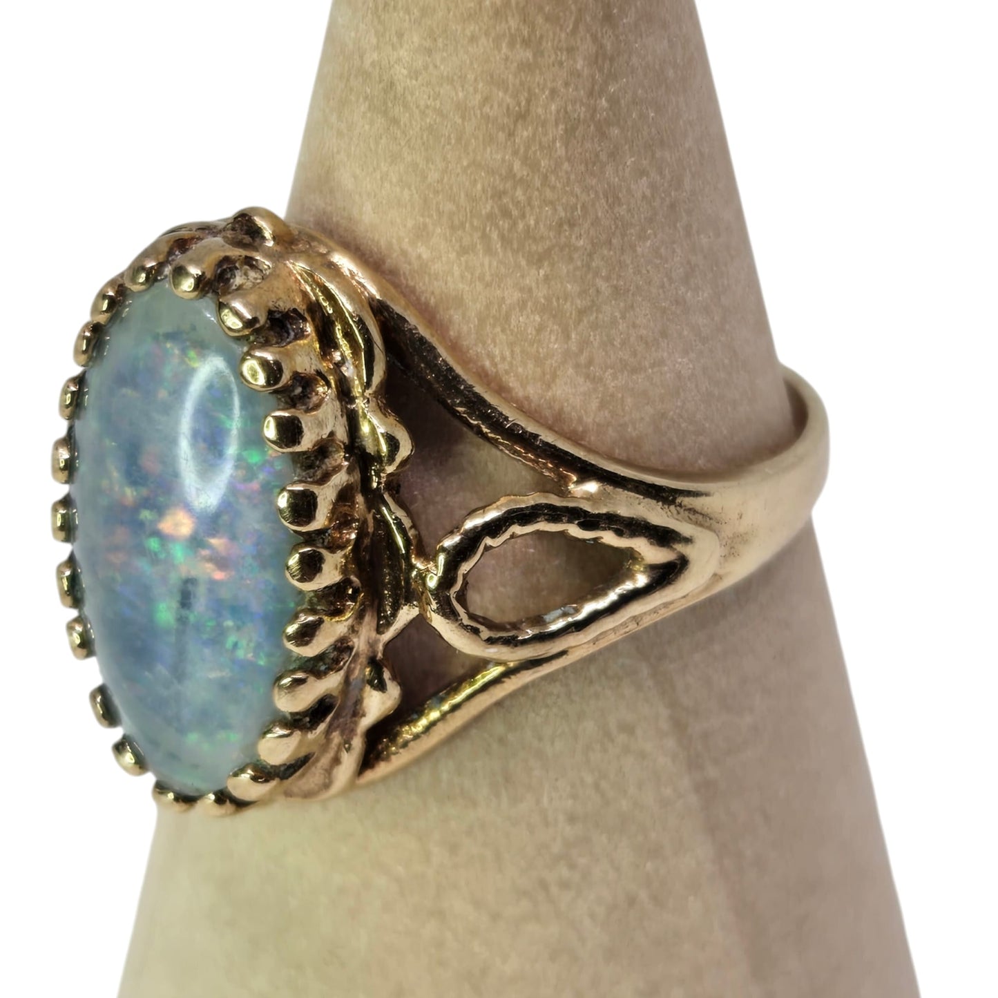 Opal Triplet Solitaire Cocktail Ring in Yellow Gold