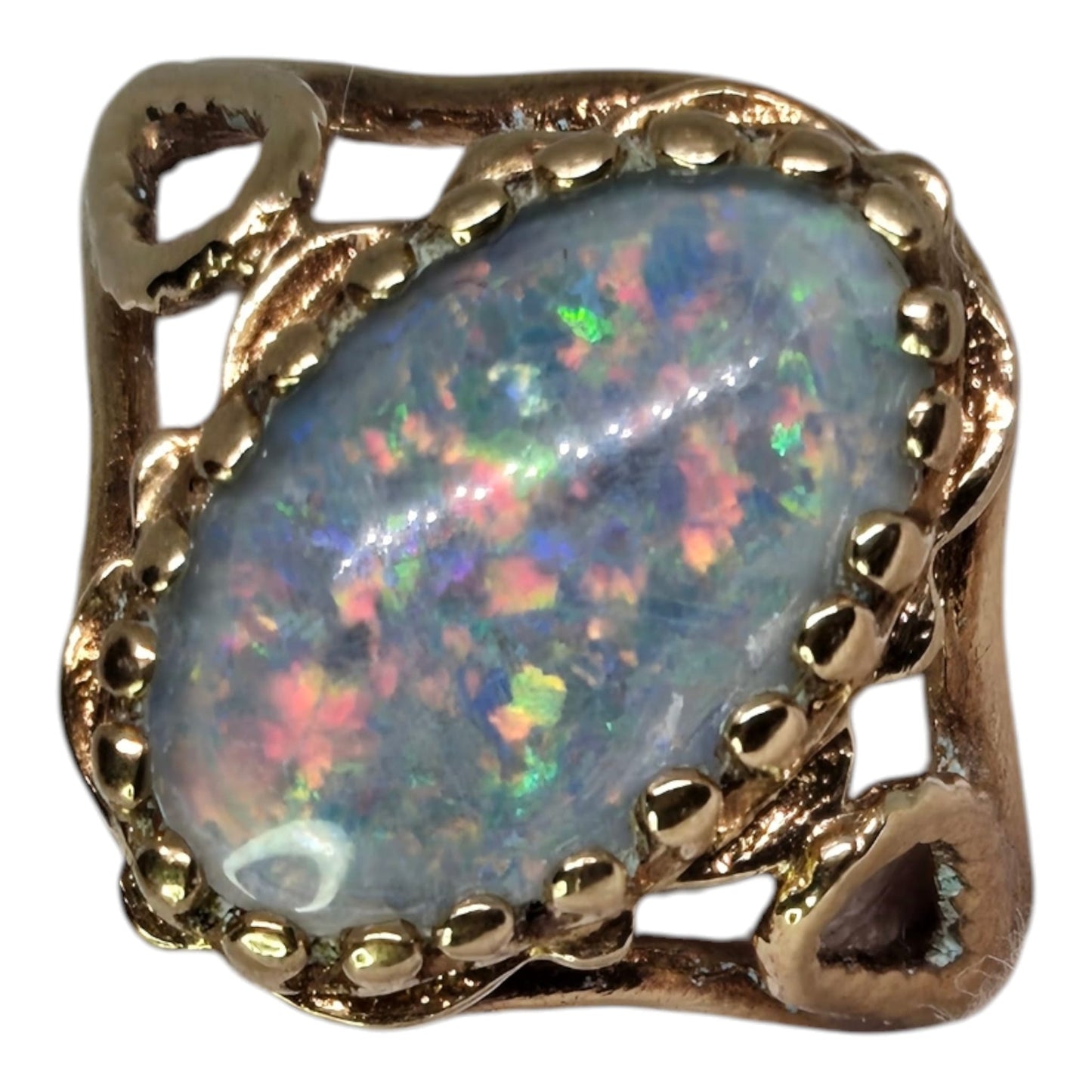 Opal Triplet Solitaire Cocktail Ring in Yellow Gold
